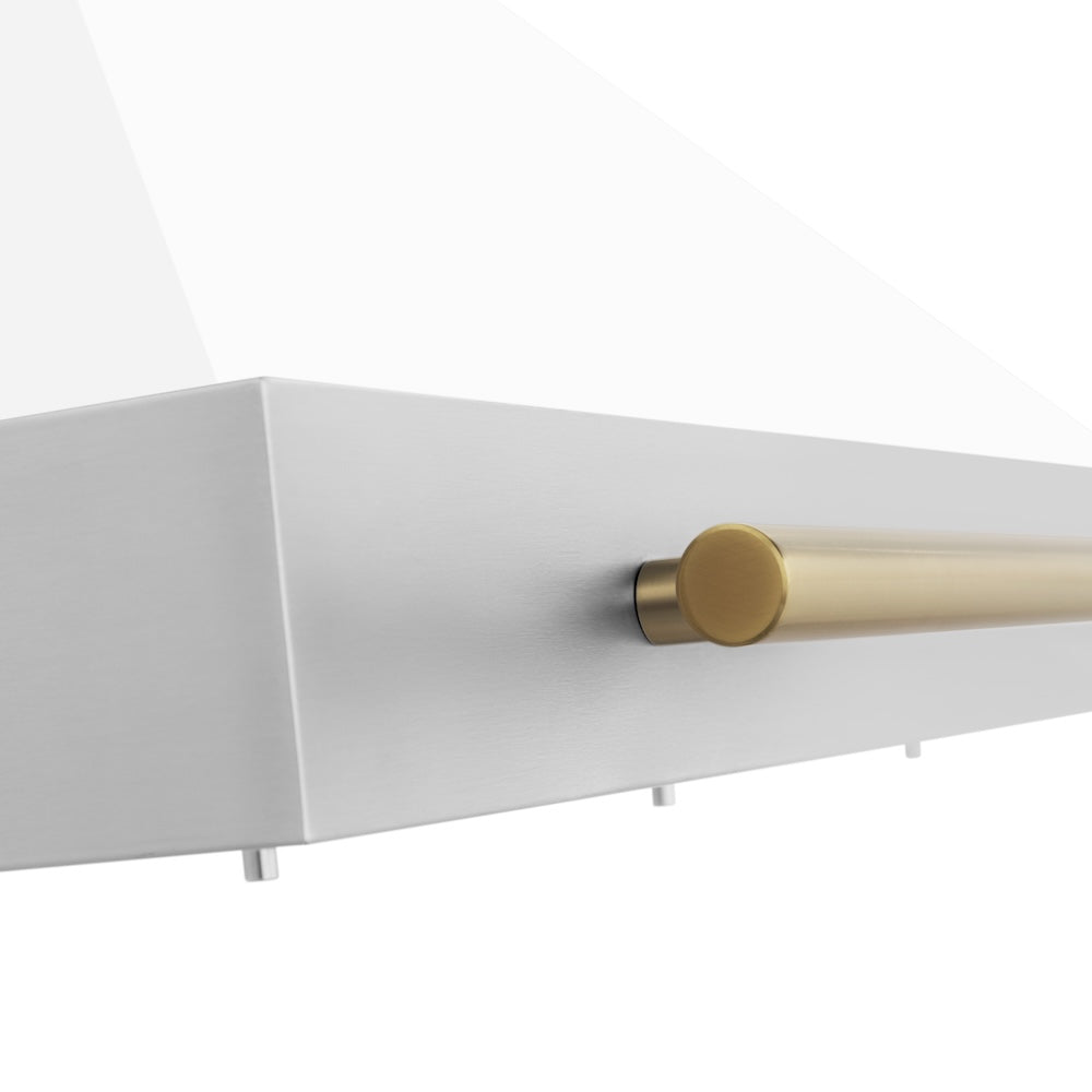 ZLINE Autograph Edition 30-inch range hood in white matte and polished gold accents KB4STZ-WM30-G, detail