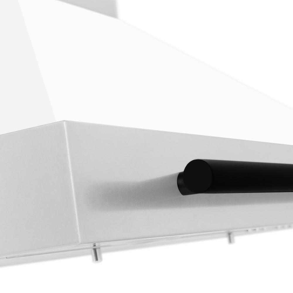 ZLINE Autograph Edition 30-inch range hood in white matte and matte black accents KB4STZ-WM30-MB, detail