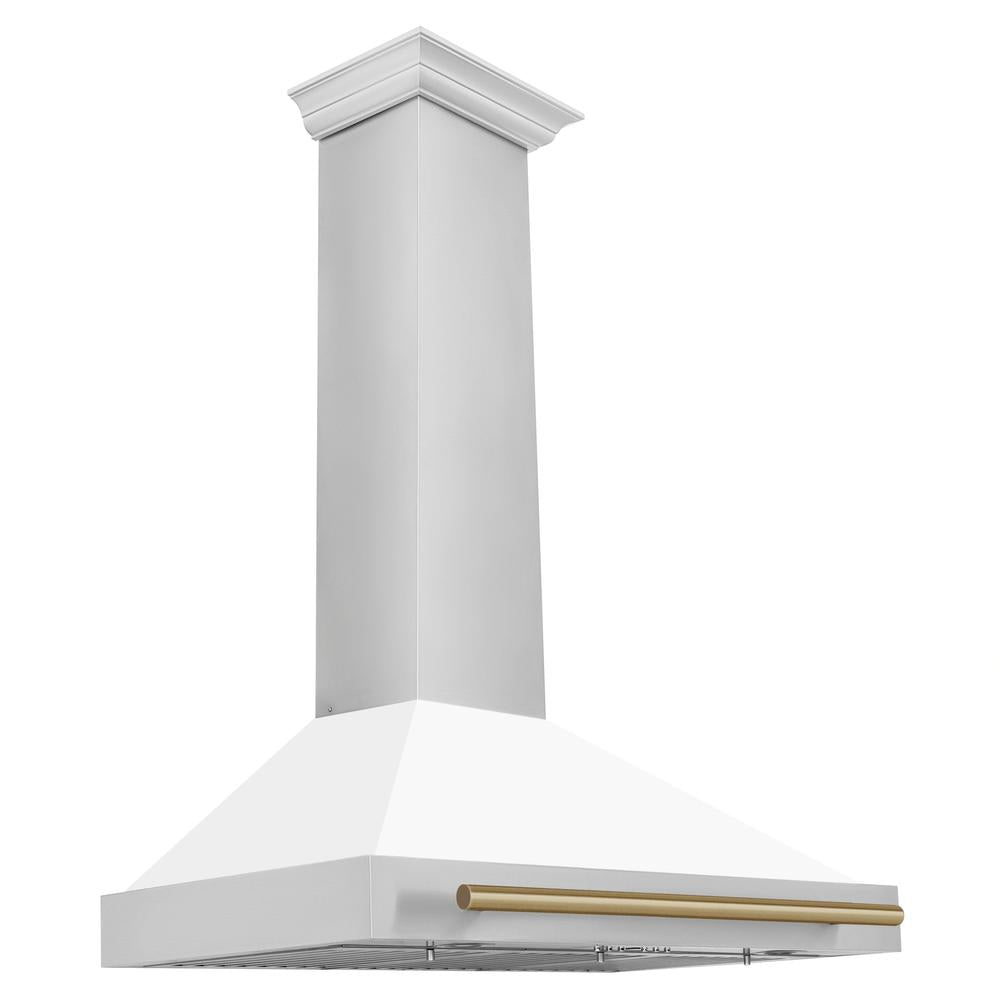 ZLINE Autograph Edition 36-inch range hood in white matte and champagne bronze accents KB4STZ-WM36-CB
