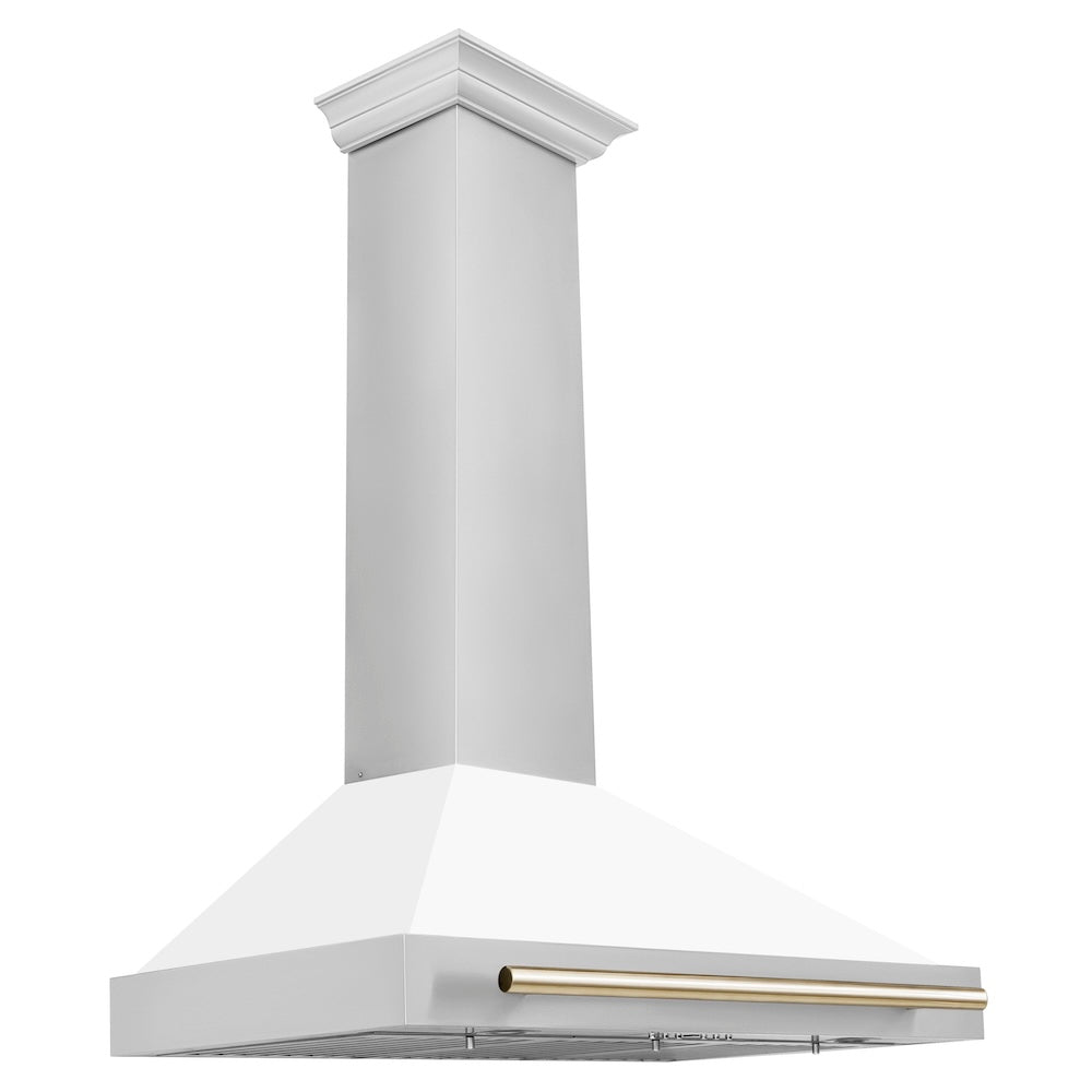 ZLINE Autograph Edition 36-inch range hood in white matte and polished gold accents KB4STZ-WM36-G