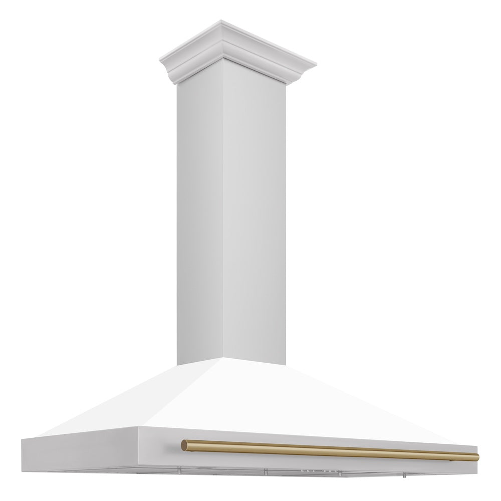 ZLINE Autograph Edition 48-inch range hood in white matte and champagne bronze accents KB4STZ-WM48-CB