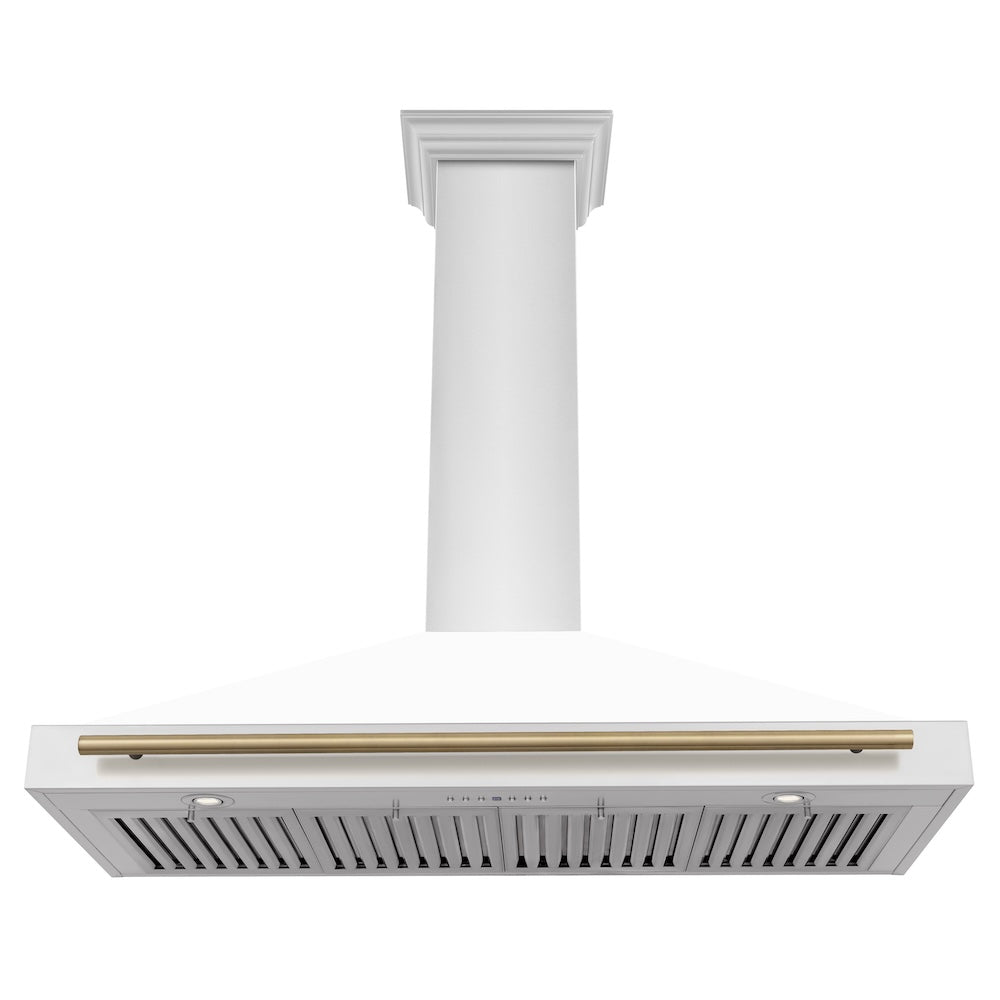 ZLINE Autograph Edition 48-inch range hood in white matte and champagne bronze accents KB4STZ-WM48-CB, view 5