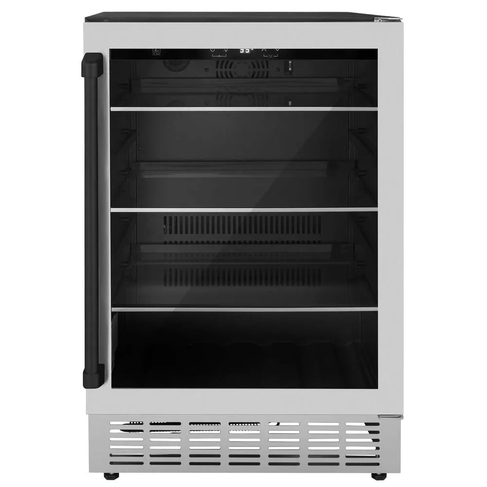 ZLINE Autograph Edition Monument 24-inch beverage fridge in stainless steel and matte black accents RBVZ-US-24-MB