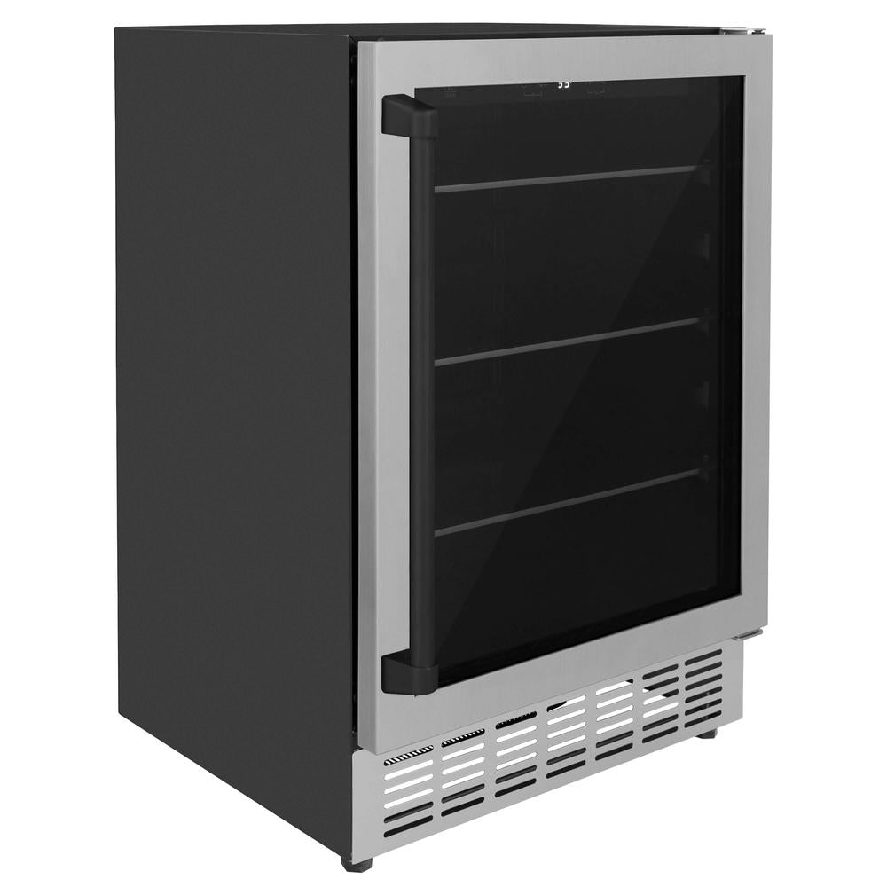 ZLINE Autograph Edition Monument 24-inch beverage fridge in stainless steel and matte black accents RBVZ-US-24-MB, side view