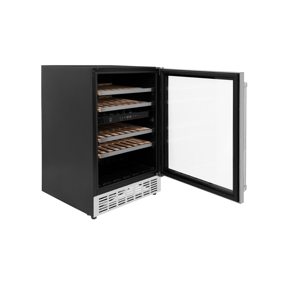 ZLINE Monument 24-inch wine cooler in stainless steel RWV-UD-24, door open