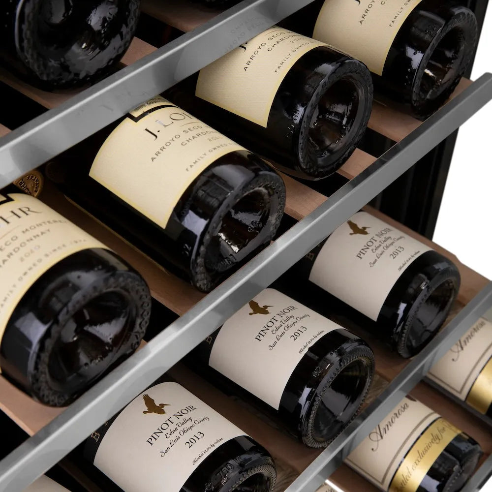 ZLINE Autograph Edition Monument 24-inch wine cooler in stainless steel and champagne bronze accents RWVZ-UD-24-CB, detail