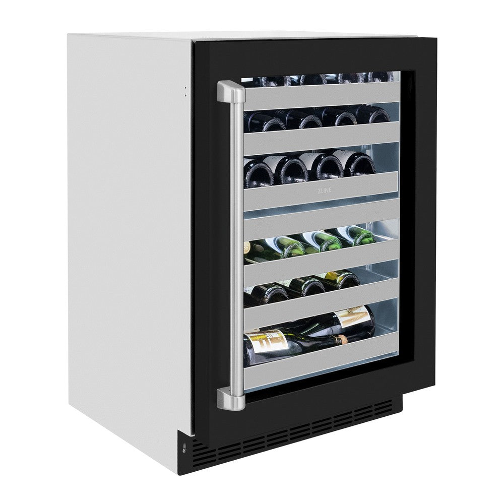 ZLINE Touchstone 24-inch wine cooler in stainless steel with black matte door RWDO-BLM-24, view 4