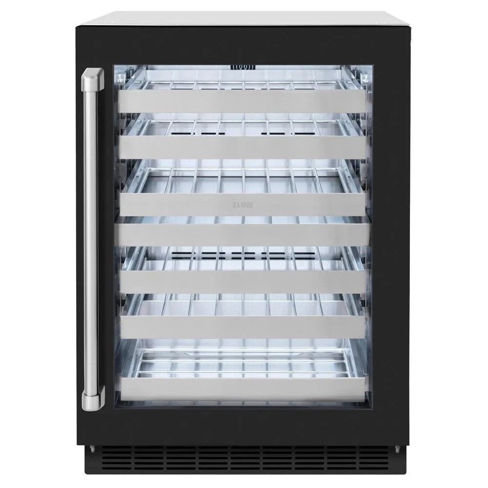 ZLINE Touchstone 24-inch wine cooler in stainless steel with black matte door RWDO-BLM-24