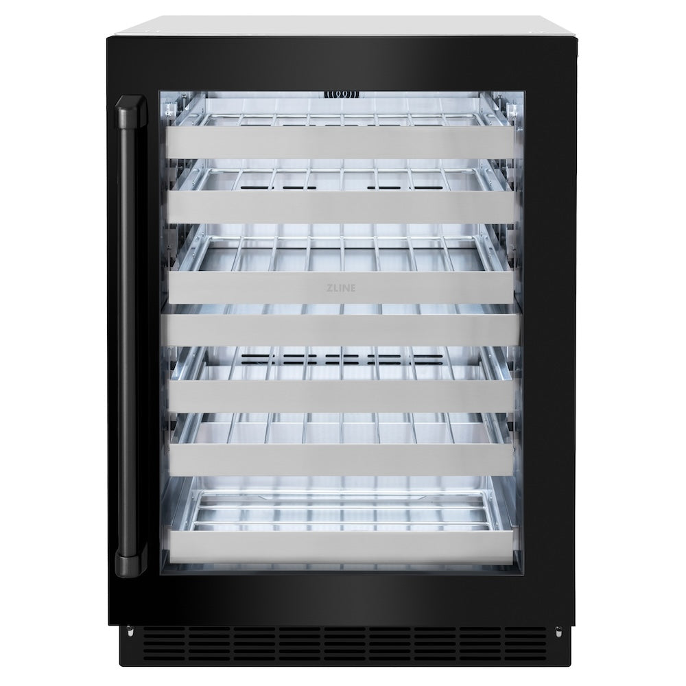 ZLINE Touchstone 24-inch wine cooler in stainless steel with black stainless steel door RWDO-BS-24