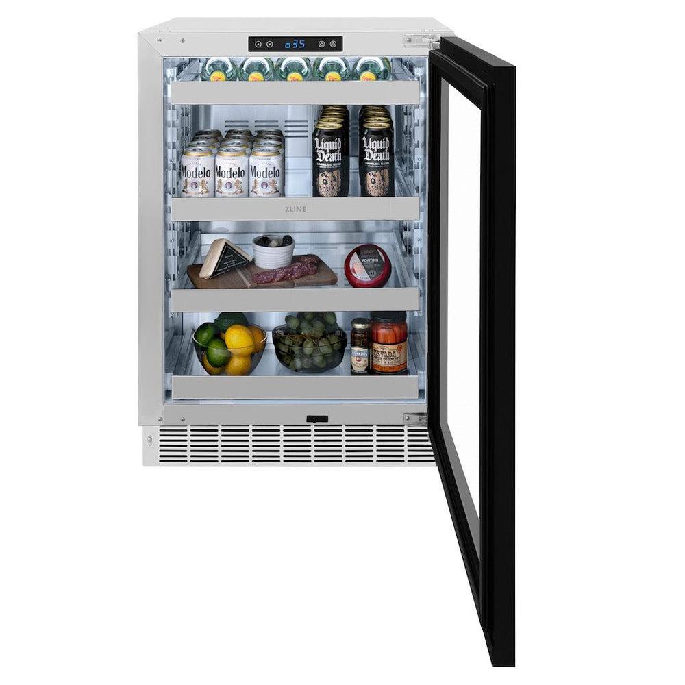 ZLINE Autograph Edition Touchstone 24-inch beverage fridge, panel ready and champagne bronze accents RBSPOZ-24-CB, front view