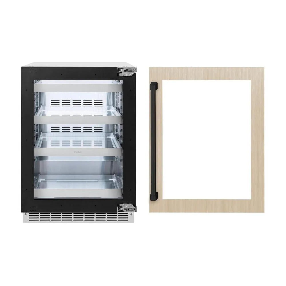ZLINE Autograph Edition Touchstone 24-inch beverage fridge, panel ready and matte black accents RBSPOZ-24-MB