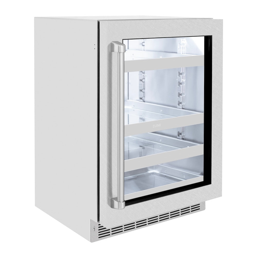 ZLINE Touchstone 24-inch beverage fridge in satin stainless steel RBSO-SN-24, side view