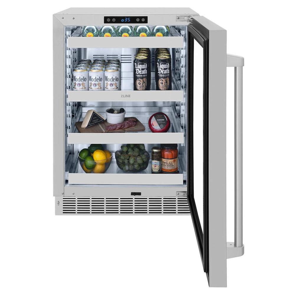 ZLINE Touchstone 24-inch beverage fridge in stainless steel RBSO-GS-24, front view