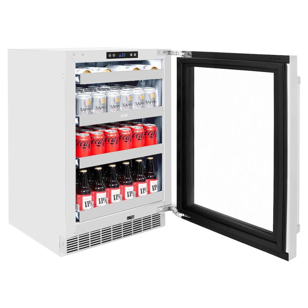 ZLINE Touchstone 24-inch beverage fridge in stainless steel RBSO-GS-24, door open