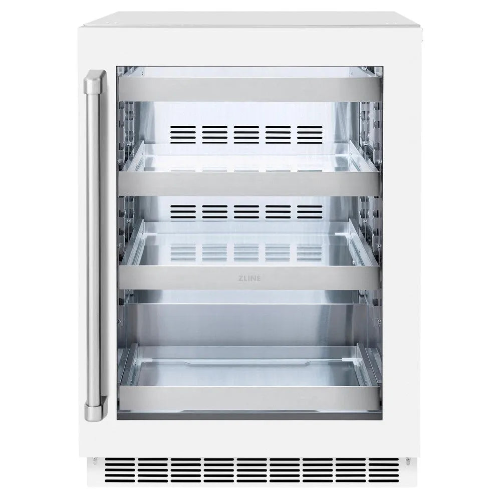 ZLINE Touchstone 24-inch beverage fridge in stainless steel with white matte door RBSO-WM-24
