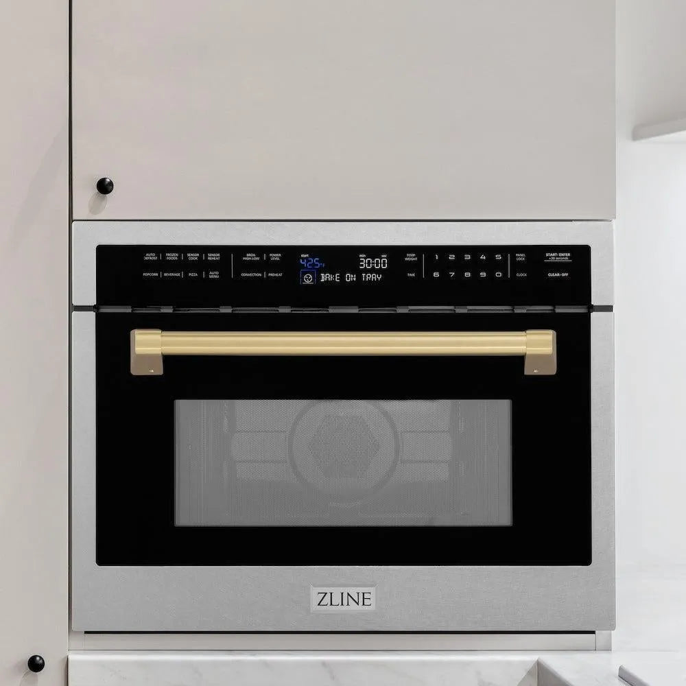 ZLINE Autograph Edition 24-inch microwave in satin stainless steel and champagne bronze accents MWOZ-24-SS-CB, view 2