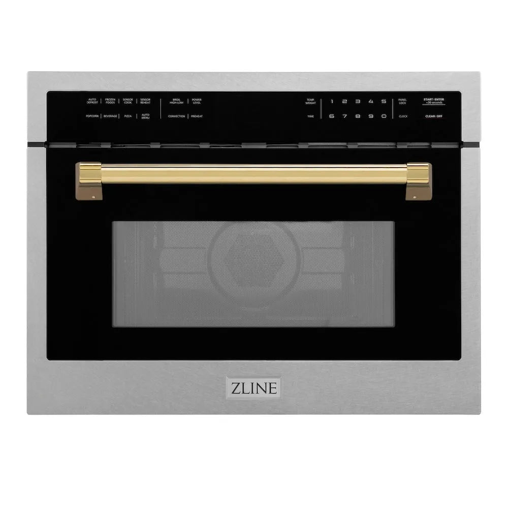 ZLINE Autograph Edition 24-inch microwave in satin stainless steel and polished gold accents MWOZ-24-SS-G, view 3