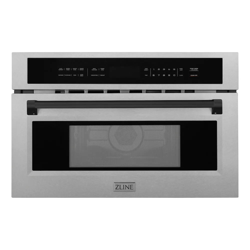 ZLINE Autograph Edition 30-inch microwave in satin stainless steel and matte black accents MWOZ-30-SS-MB