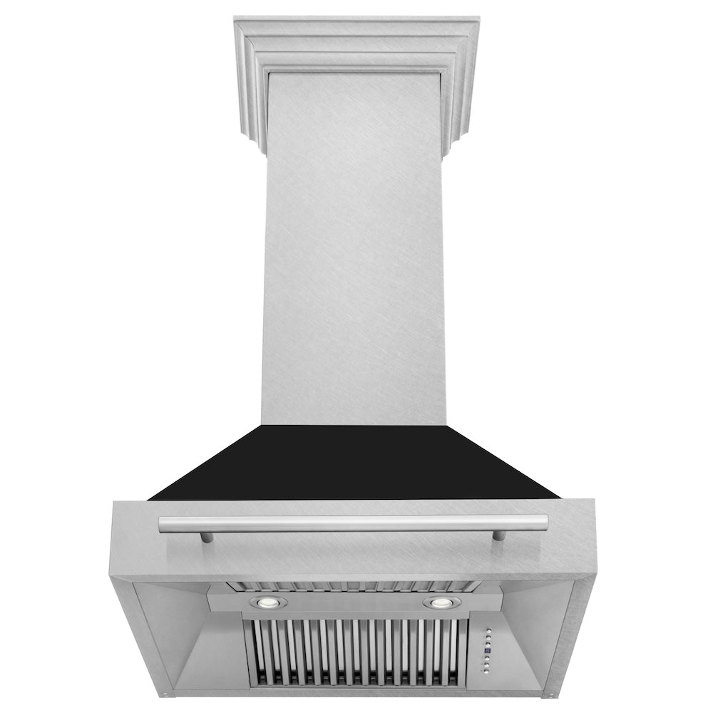 ZLINE 30-inch range hood in satin stainless steel 8654SNX-BLM-30, front view