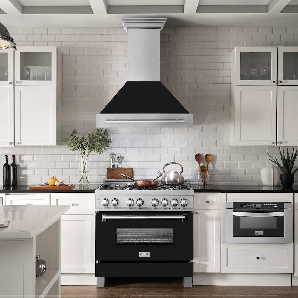 ZLINE 36-inch range hood in satin stainless steel 8654SNX-BLM-36, view 2