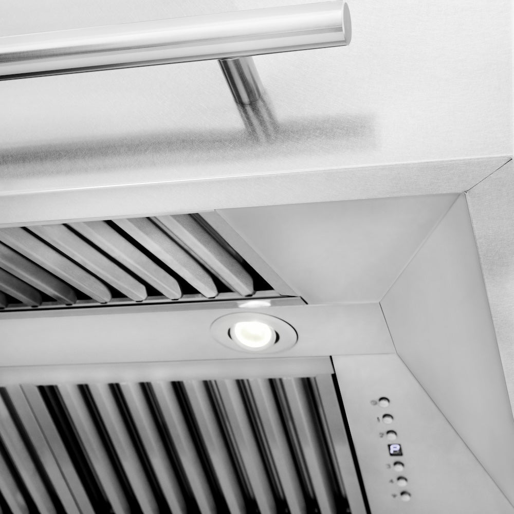 ZLINE 48-inch range hood in satin stainless steel 8654SNX-BLM-48, detail