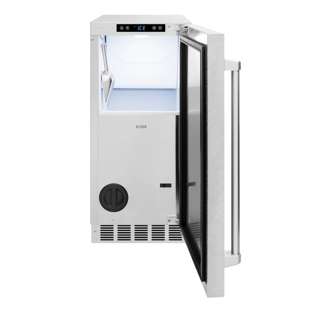 ZLINE Touchstone 15-inch ice maker in satin stainless steel ICCD-SN-15, front view