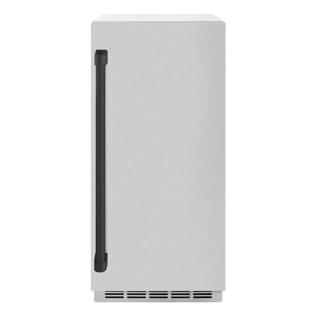 ZLINE Autograph Edition Touchstone 15-inch ice maker in satin stainless steel and matte black accents ICCDZ-SN-15-MB
