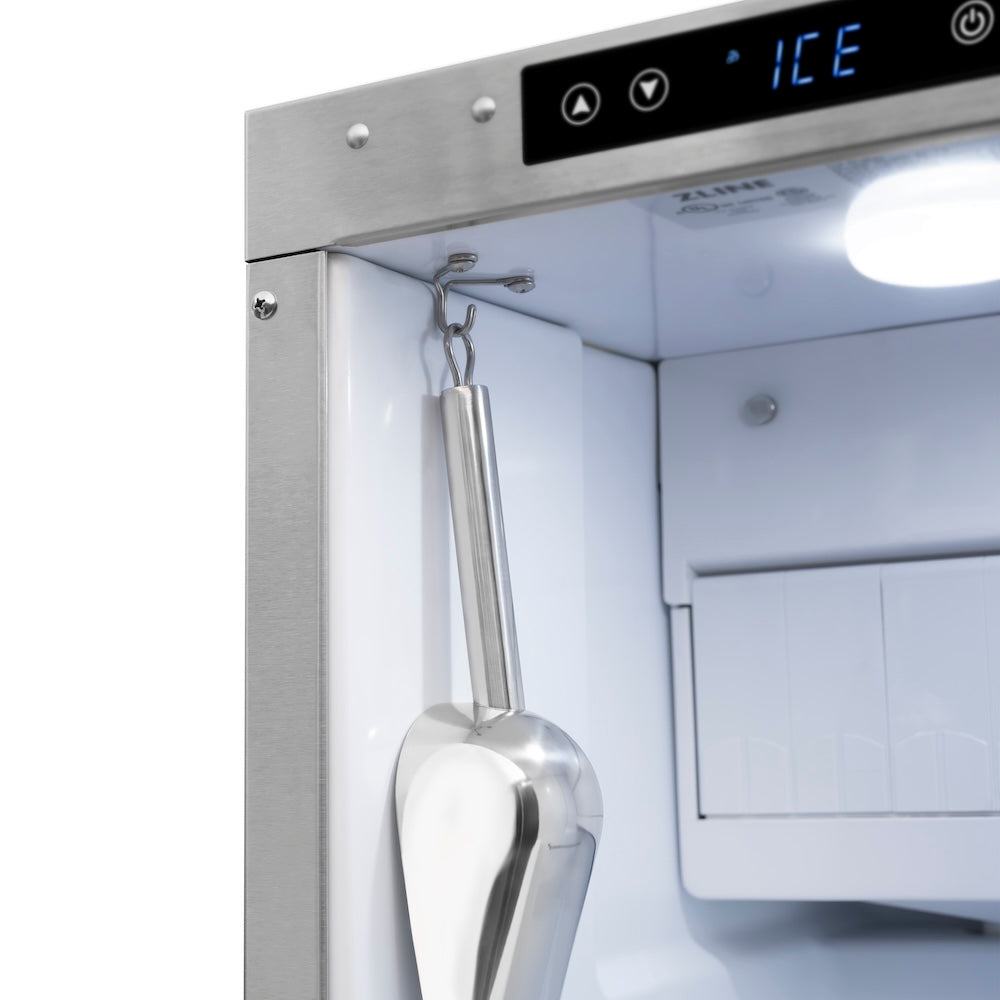 ZLINE Autograph Edition Touchstone 15-inch ice maker in satin stainless steel and matte black accents IGMDZ-SN-15-MB, detail