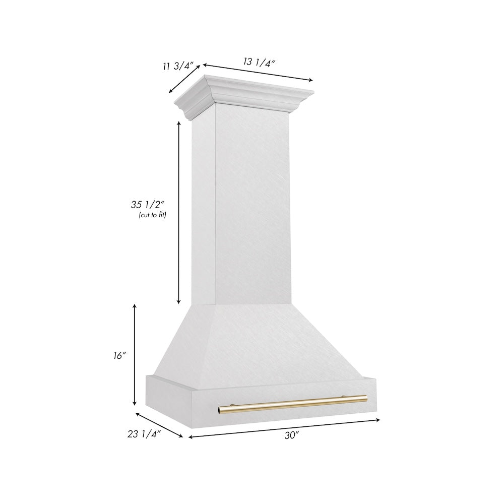 ZLINE Autograph Edition 30-inch range hood in satin stainless steel and polished gold accents 8654SNZ-30-G, view 7