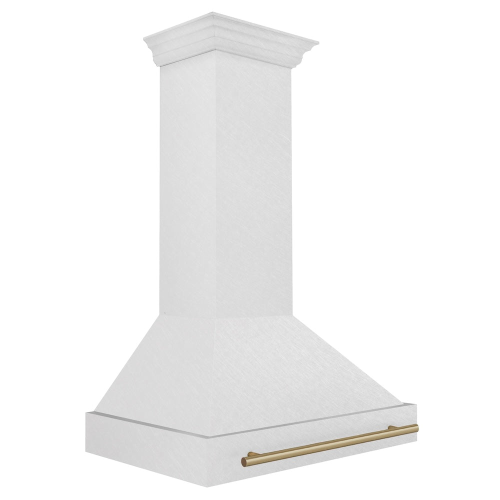 ZLINE Autograph Edition 36-inch range hood in satin stainless steel and champagne bronze accents 8654SNZ-36-CB