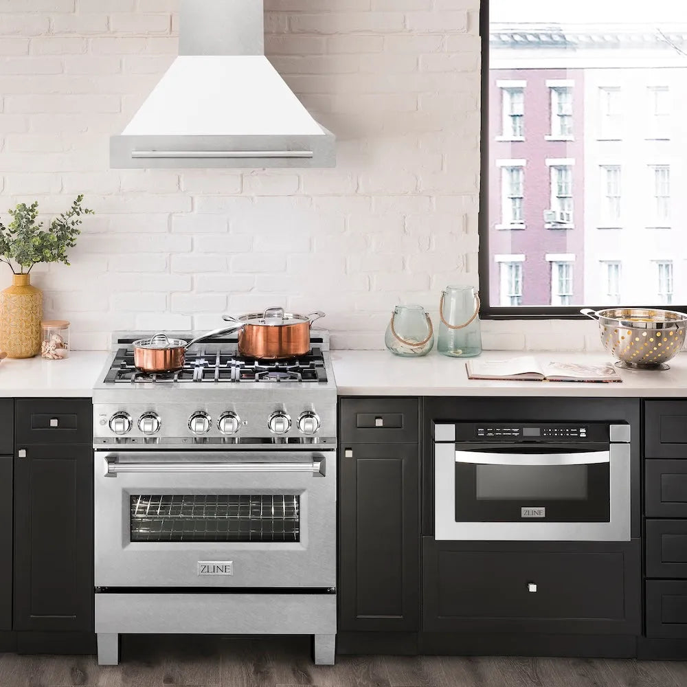 ZLINE 30-inch range hood in satin stainless steel 8654SNX-WM-30, front view
