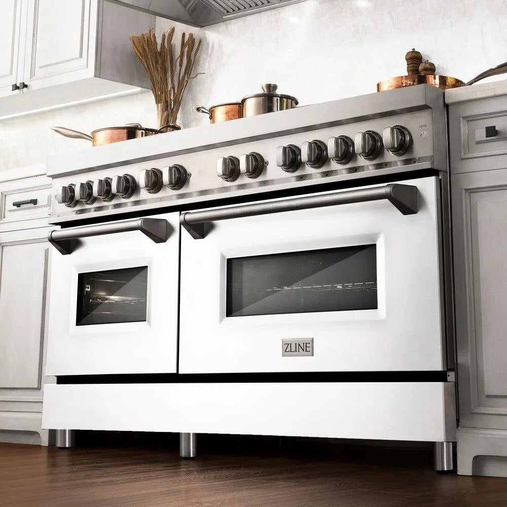 ZLINE Legacy 60-inch range in stainless steel with white matte door RA-WM-60, from above