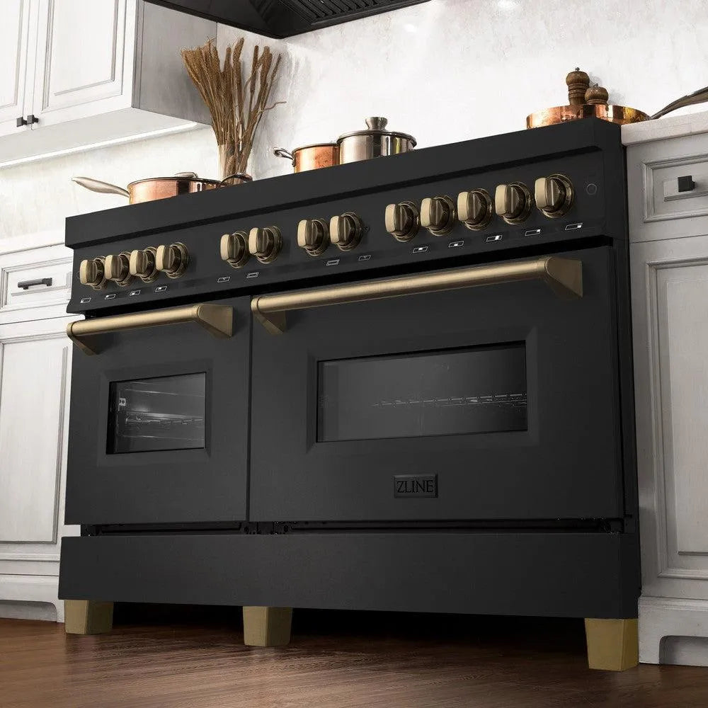 ZLINE Autograph Edition Legacy 60-inch range in black stainless steel and champagne bronze accents RABZ-60-CB, from above