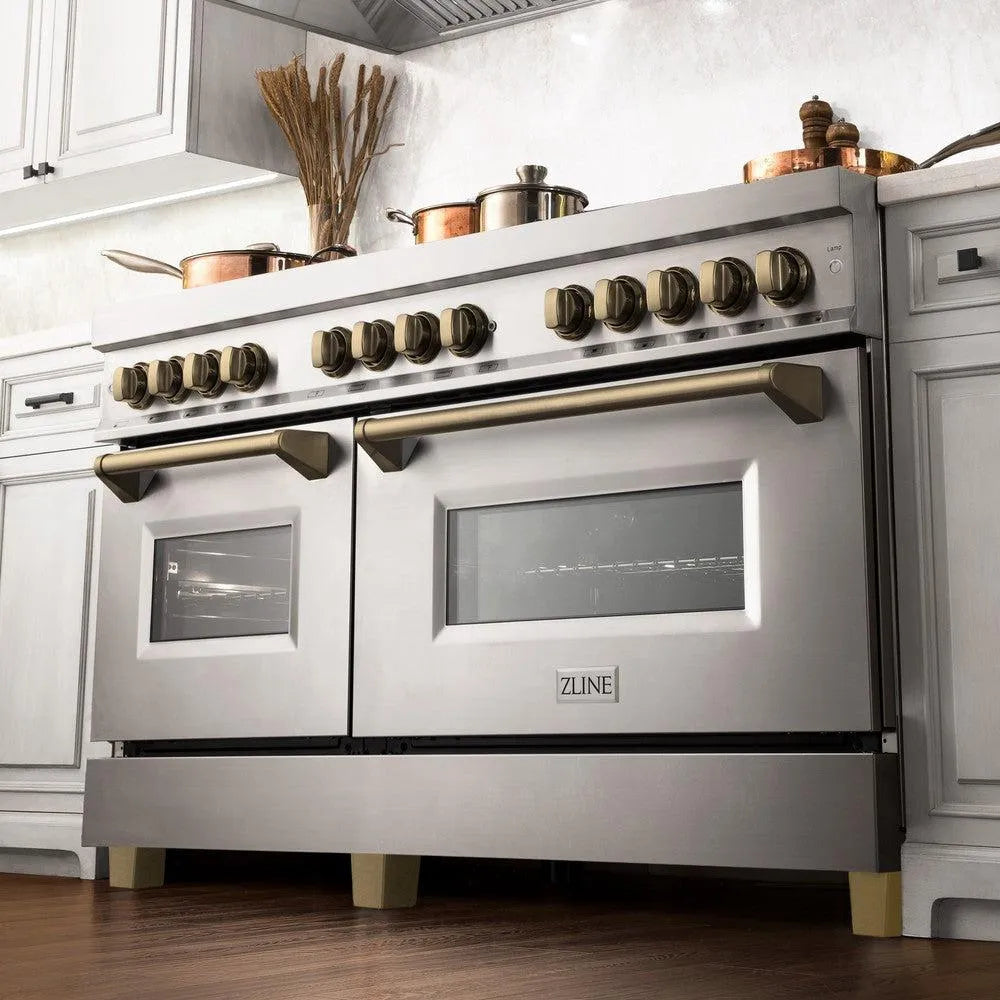 ZLINE Autograph Edition Legacy 60-inch range in stainless steel and champagne bronze accents RAZ-60-CB, from above