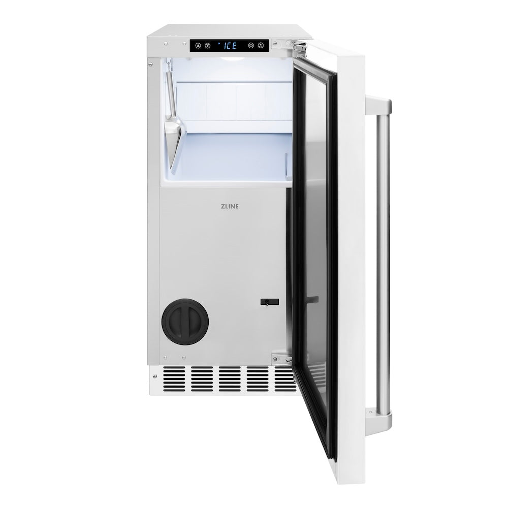 ZLINE Touchstone 15-inch ice maker in white matte IGMD-WM-15, front view