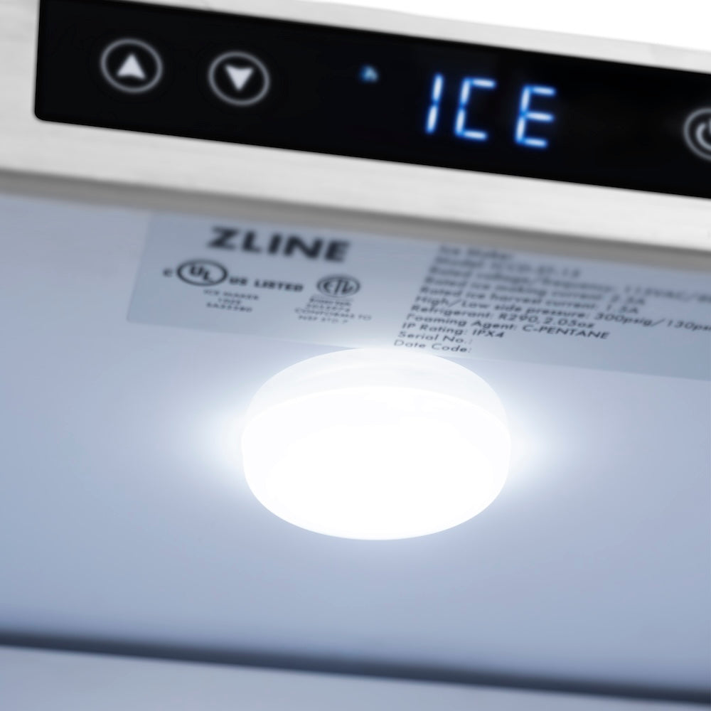ZLINE Autograph Edition Touchstone 15-inch ice maker in black matte and polished gold accents IGMDZ-BLM-15-G, detail