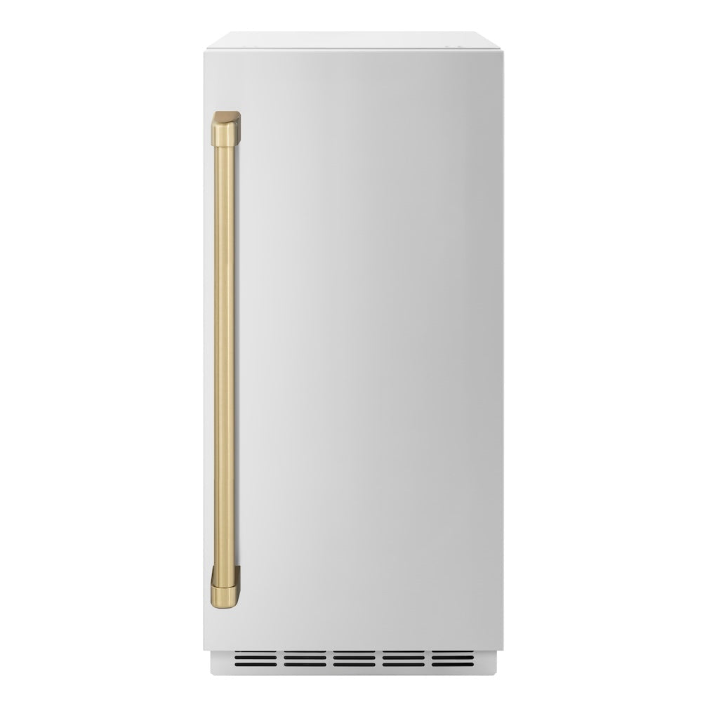 ZLINE Autograph Edition Touchstone 15-inch ice maker in stainless steel and champagne bronze accents IGMDZ-ST-15-CB