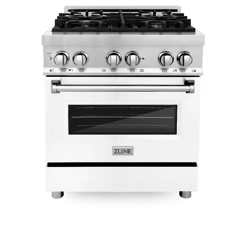 ZLINE Legacy 30-inch range in stainless steel with white matte door RA-WM-30, front view