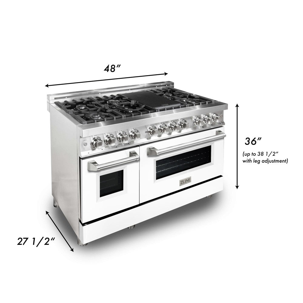 ZLINE Legacy 48-inch range in stainless steel with white matte door RA-WM-48, view 5