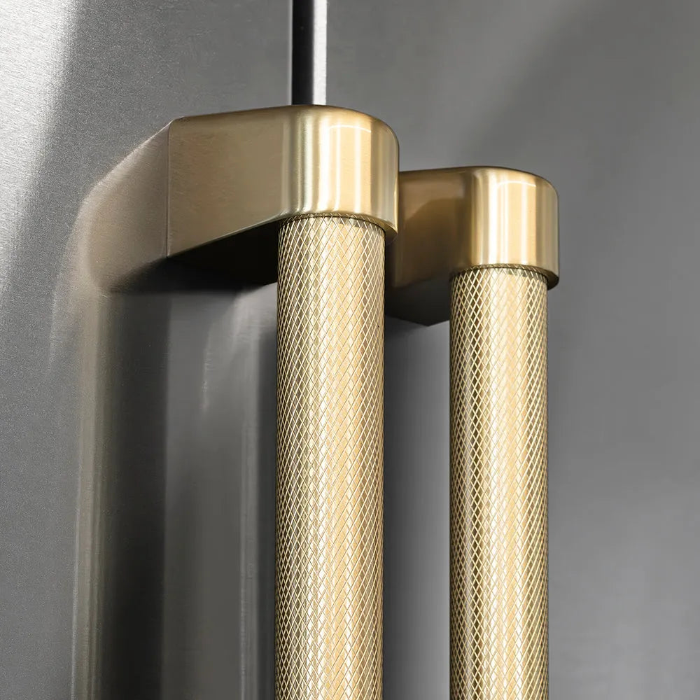 ZLINE Autograph Edition 60-inch refrigerator in stainless steel with graphite gray interior and champagne bronze accents GRBIVZ-30460KCB, detail