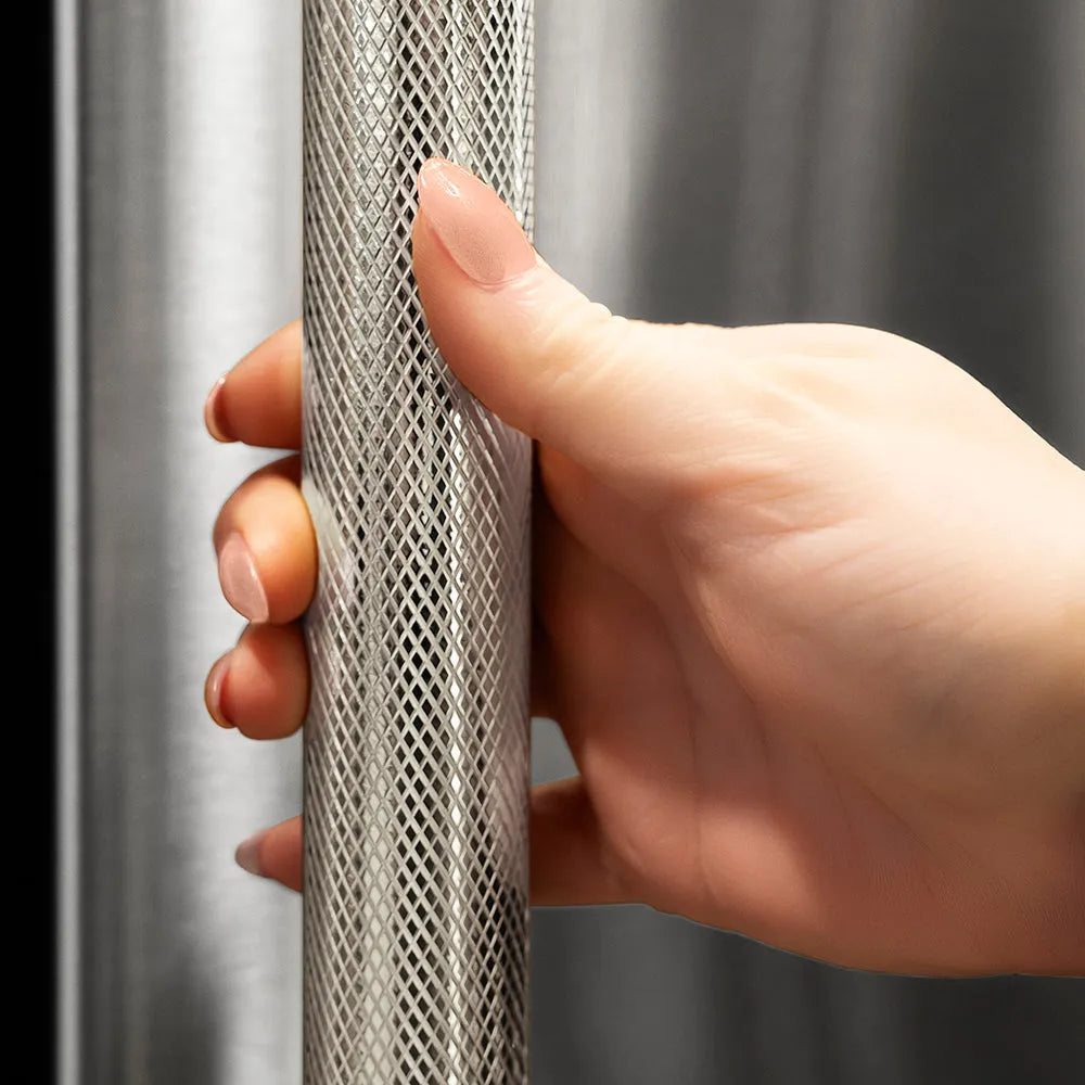ZLINE Autograph Edition Touchstone 24-inch beverage fridge in stainless steel and polished nickel accents RBSOZ-ST-24-KPN, detail