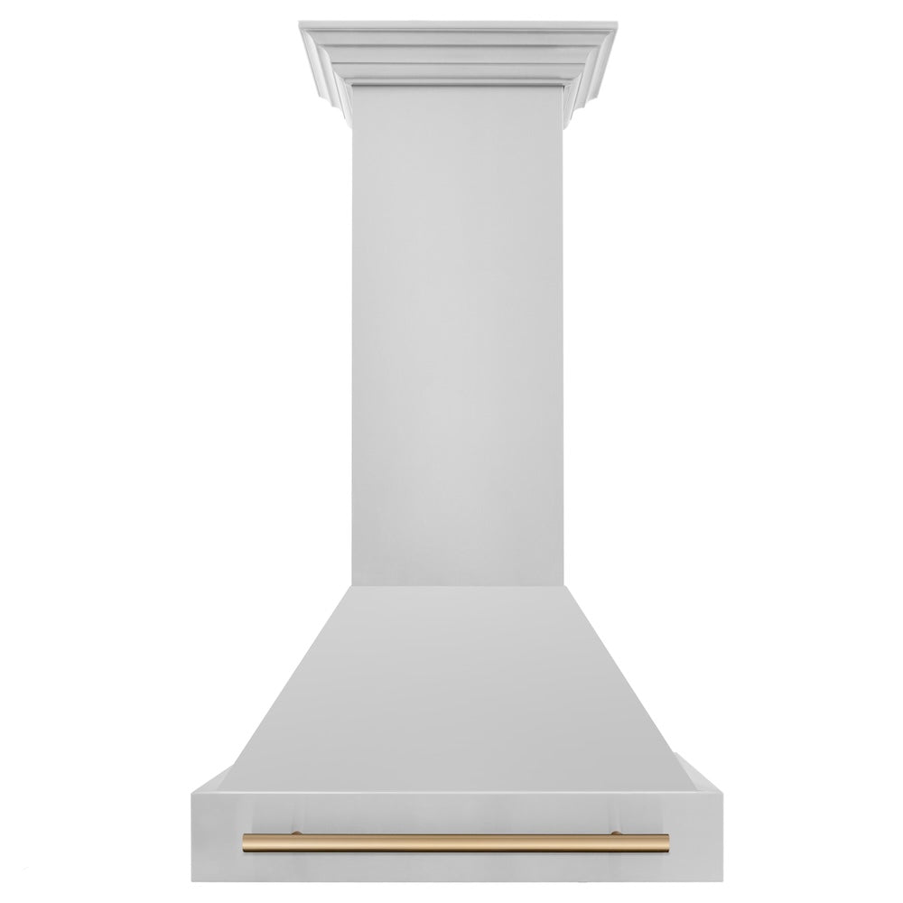 ZLINE Autograph Edition 30-inch range hood in stainless steel and champagne bronze accents 8654STZ-30-CB, front view