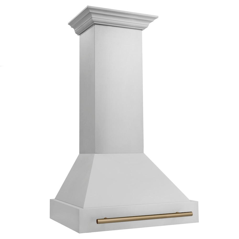 ZLINE Autograph Edition 30-inch range hood in stainless steel and champagne bronze accents 8654STZ-30-CB, side view