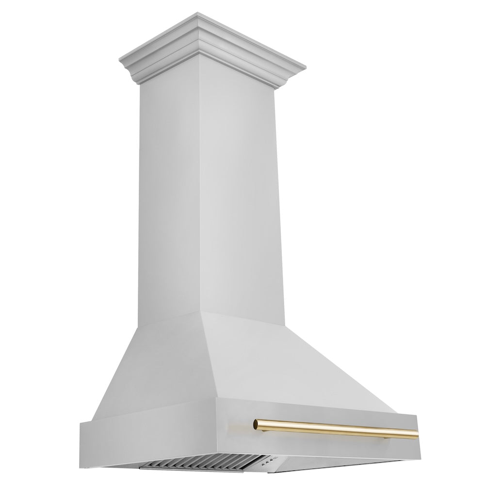ZLINE Autograph Edition 30-inch range hood in stainless steel and polished gold accents 8654STZ-30-G