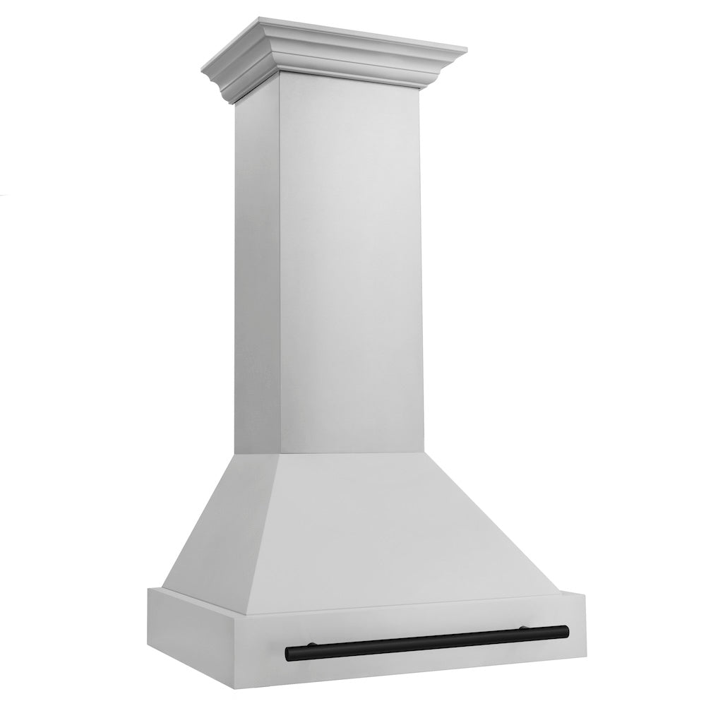 ZLINE Autograph Edition 30-inch range hood in stainless steel and matte black accents 8654STZ-30-MB, side view