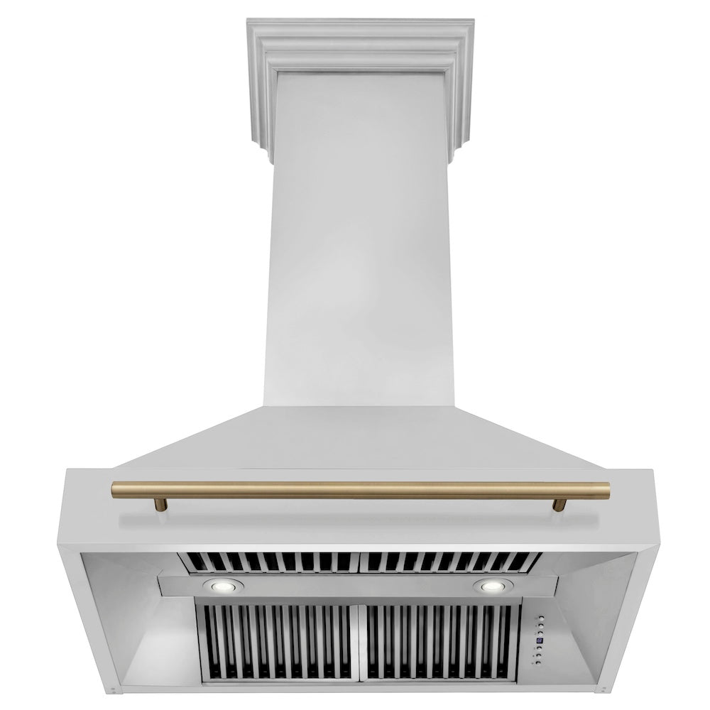 ZLINE Autograph Edition 36-inch range hood in stainless steel and champagne bronze accents 8654STZ-36-CB, front view