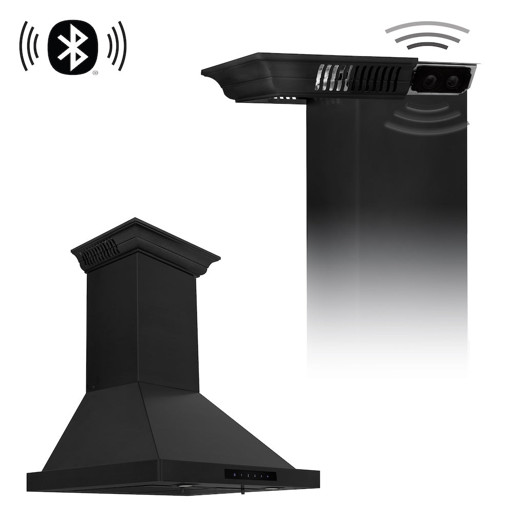 ZLINE CrownSound 24-inch range hood in black stainless steel BSKBNCRN-BT-24