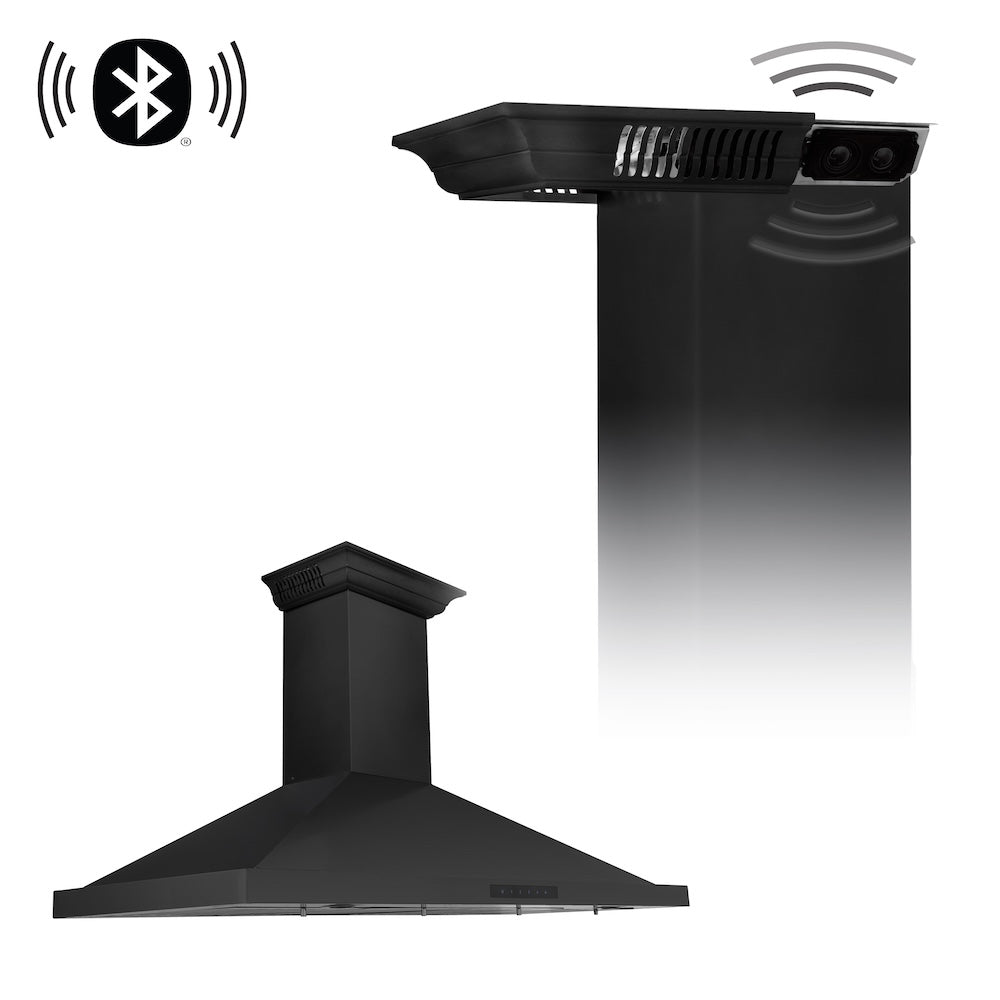 ZLINE CrownSound 48-inch range hood in black stainless steel BSKBNCRN-BT-48