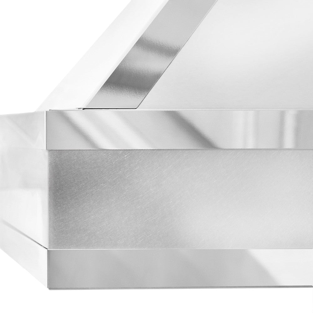 ZLINE Designer 30-inch range hood in satin stainless steel and mirror accents 655MR-30, detail