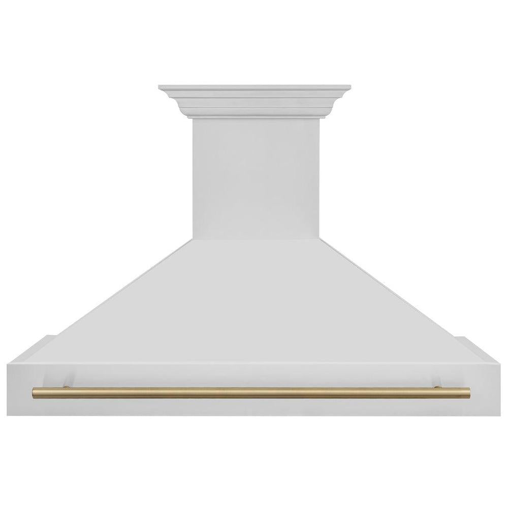 ZLINE Autograph Edition 48-inch range hood in stainless steel and champagne bronze accents 8654STZ-48-CB, front view